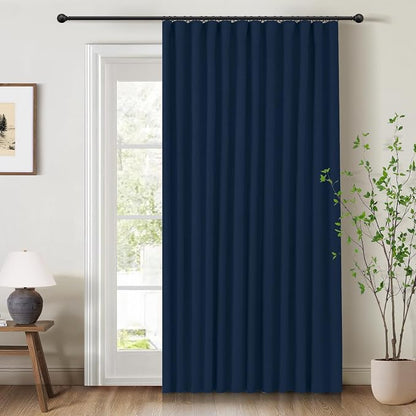 INOVADAY Linen Textured 100% Blackout Sliding Door Curtains 102x84 | Midnight by INOVADAY