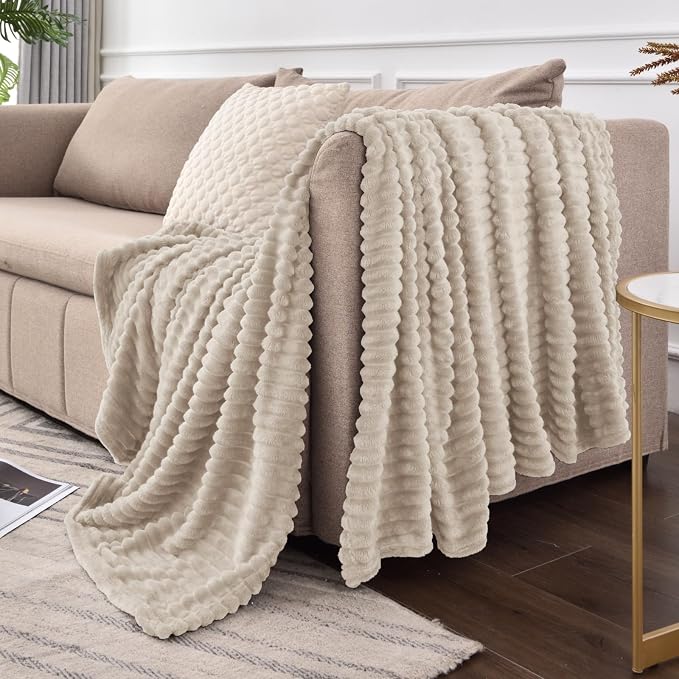 BEDELITE 3D Ribbed Linen Color Fleece Throw Blanket - Image 7