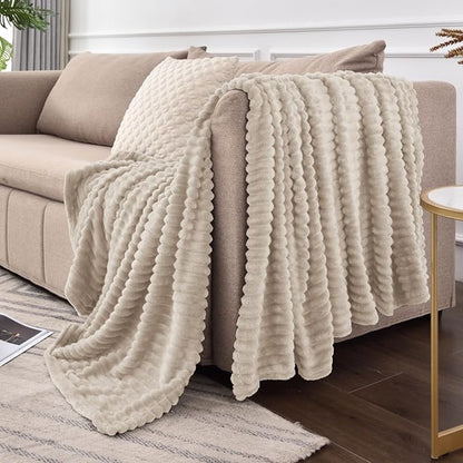 BEDELITE 3D Ribbed Linen Color Fleece Throw Blanket - Image 7