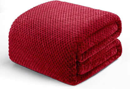 Exclusivo Mezcla Soft Waffle Fleece Bed Blanket Twin Size, Deep Red | by ExclusivoMezcla