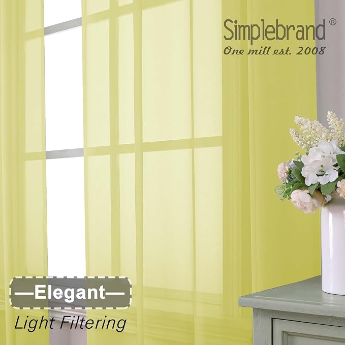 Simplebrand Lemon Sheer Curtains 72 Inches Long 2 Panels - Image 3