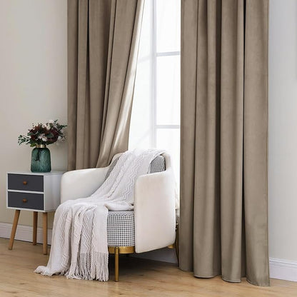 MIULEE Velvet Curtains 52x108 inches 2 Panels Light Taupe Blackout Curtains | - Image 7