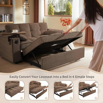 oaaktu Large Size Convertible Sleeper Sofa Bed, Polka dot Velvet Pull Out Futon - Image 7
