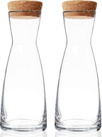 Bormioli Rocco Ypsilon Carafe Set with Cork Lids, Set of 2-36.25 oz Stylish Drink Set for Water, Milk, Juice, or Wine - Dishwasher Safe Modern Glassware for Dining & Entertaining