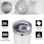 VEGOND Stainless Steel Tumblers Bulk 12 Pack, 20 oz Vacuum Insulated Skinny Tumblers with Lids and Straws, Double Wall Coffee Mug, Travel Water Cup, White