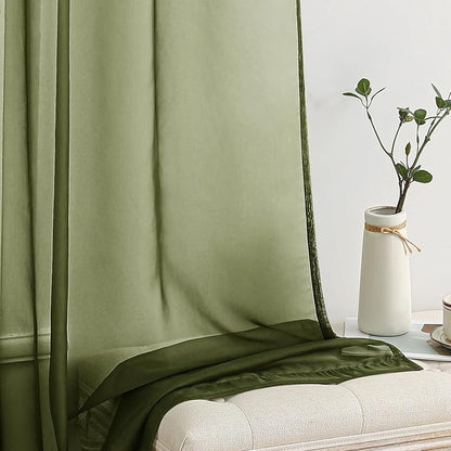 MIULEE Olive Green Sheer Curtains 54 X 96 Inches, 2 Panels | Solid Color - Image 4