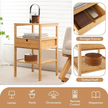 Giantex Bamboo Nightstands Set of 2, Wood Side Tables - Image 6