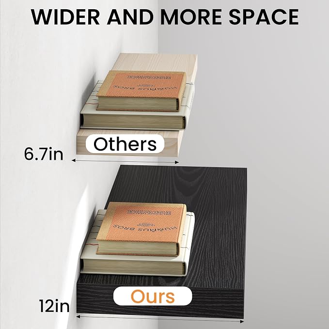 32Inch Black Floating Shelves for Wall, 12 Inch Deep Shelves for Bedroom - Image 5