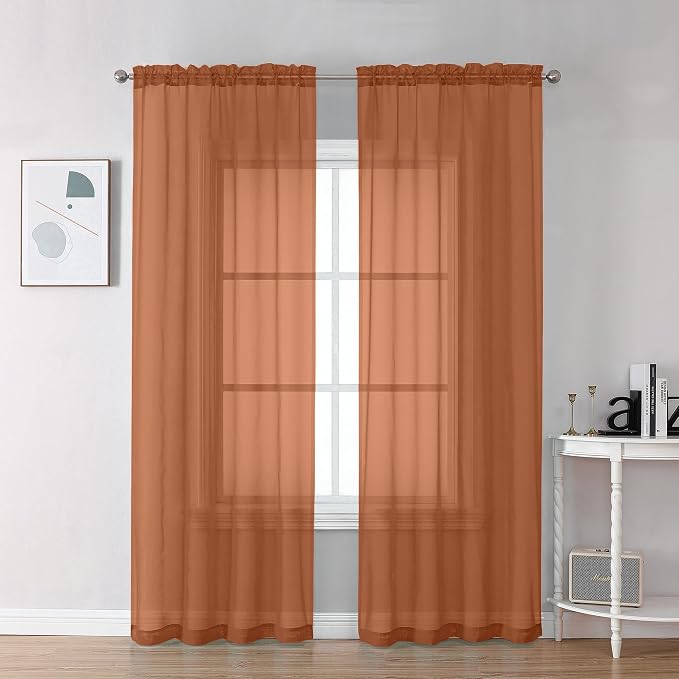 Chyhomenyc Orange Sheer Curtains 78 Inches Long 2 Panels Set by Chyhomenyc