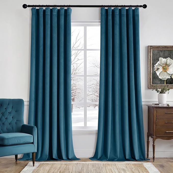 MIULEE Velvet Curtains 50W x 108L 2 Panels Peacock Blue Blackout Curtains | by MIULEE