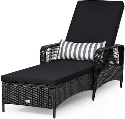 COSTWAY PE Rattan Chaise Lounge Chair, 6 Gear Adjustable Recliner by COSTWAY