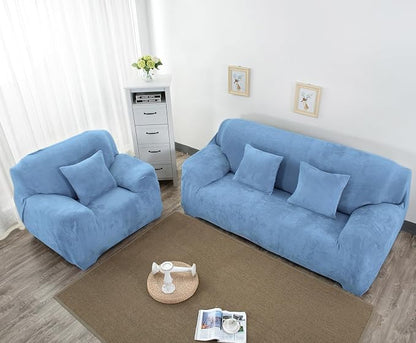 vctops 4 Seater Velvet Plush Stretch Sofa Slipcover 1-Piece Sofa Cover - Image 3