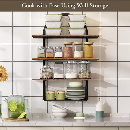 3 Tier Floating Shelf with Storage Baskets, Wall Mounted Bathroom Shelves Over - Image 6