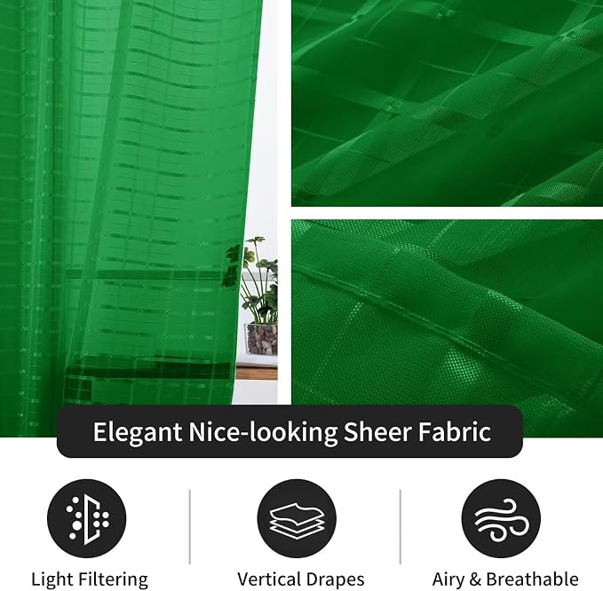 SpaceDresser Check Sheer Curtains 45 Inches Long - Image 4