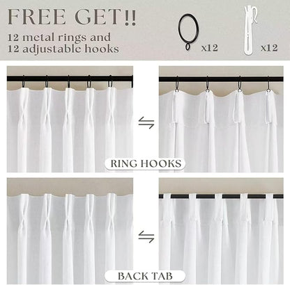 Snow White Pinch Pleated Linen 120 Inch Curtains 60 Inch Width | Linen Blend - Image 4