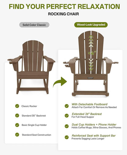 Outdoor Oversized Adirondack Rocking Chairs, All Weather HDPE Patio Rocking - Image 6