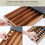 Coffee Pod Holder Compatible with Nespresso OriginalLine Capsules – 50-Pod Acacia Wood Drawer Organizer with Anti-Slip Base – Space-Saving Coffee Capsule Storage for Espresso Stations & Countertops