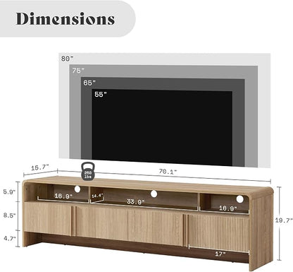 AMERLIFE Modern TV Stand for TVs up to 80", 70 inch Fluted TV Console - Image 2