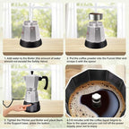 Electric Aluminum Moka Pot 5-6 Cup 270ml Espresso Maker with Detachable Base Ideal Coffee Makers for Home MochaPot Italian and Cuban Café Coffeemaker Espressomaker CoffeePot Silver