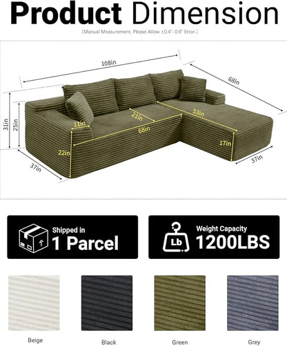 108 Inch Cloud Sectional Couch, Modern Modular Sectional Sofa - Image 2