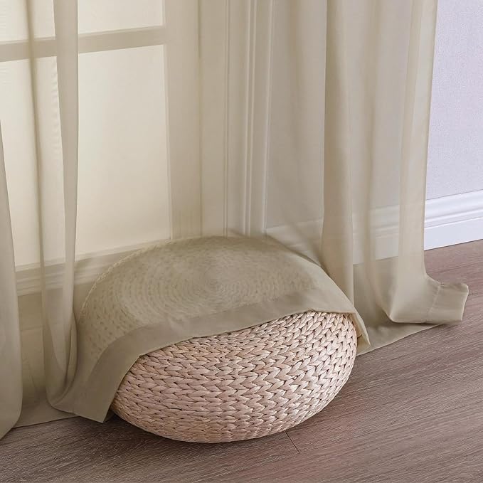 Taupe Sheer Curtains 63 Inches Long 2 Panels Set, Light Filtering Sheer Curtains - Image 6