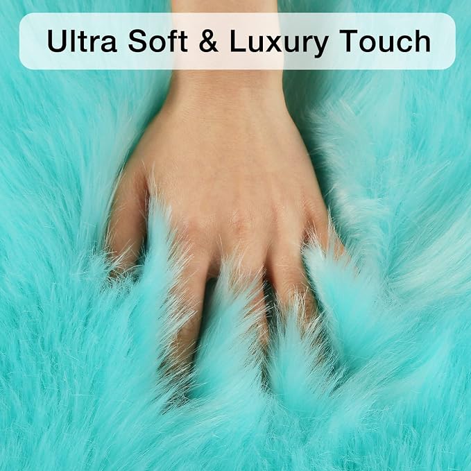 Turquoise Blue Faux Sheepskin Fur Rug 3x5 ft, Fluffy Carpet Rug | Shag Fuzzy - Image 5