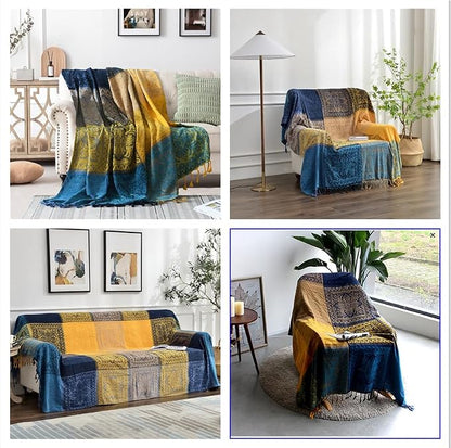Bohemian Throw Blanket for Couch，Colorful Chenille Tassels Boho Woven Hippie - Image 3