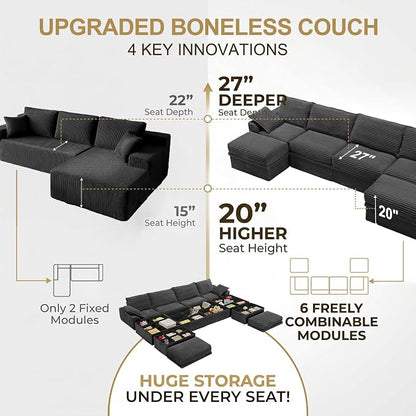 Upgrade Boneless Couch with Storage, Extra Deep&High Seat Modular Sectional - Image 6