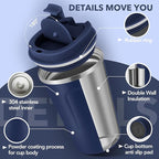 Volhoply 12 oz Double Wall Insulated Vacuum Travel Coffee Mugs with Flip Lid Bulk 2 Pack,Reusable Stainless Steel Leak Proof Coffee Cup,Portable Cafe Thermal Tumbler for Hot & Cold Drinks(Navy,2 Set)