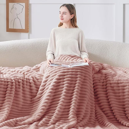 BEDELITE Ribbed Twin Blanket for Couch & Bed, Dusty Pink, Warm Yet Lightweight - Image 3