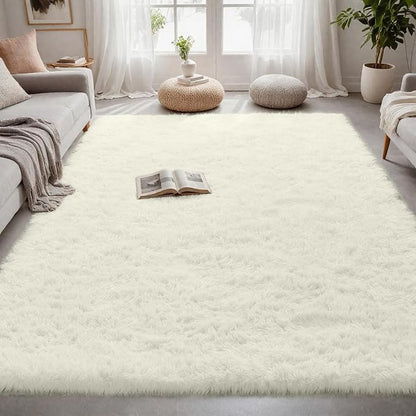 4x6 Fluffy Shag Area Rugs for Living Room Bedroom: Soft Carpet Cream White | - Image 3