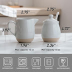 famiware Milkyway Ceramic Sugar and Creamer Set, 10oz Sugar Bowl & 13oz Creamer Set – Stoneware Milk Pitcher & Sugar Dispenser for Coffee Bar, Kitchen, or Countertop, Coffee Serving Set, Light Gray