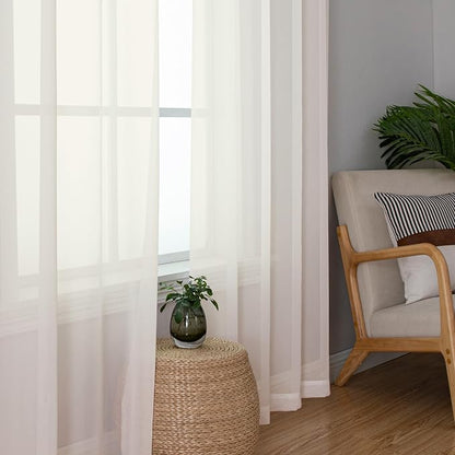 Ivory Sheer Curtains 48 Inch Length 2 Pcs, Rustic Farmhouse Curtains - Image 8