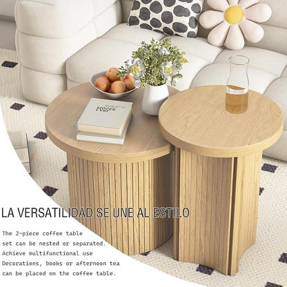 Set of 2 Nesting Coffee Tables Farmhouse, Round Coffee Tables Living Room - Image 4