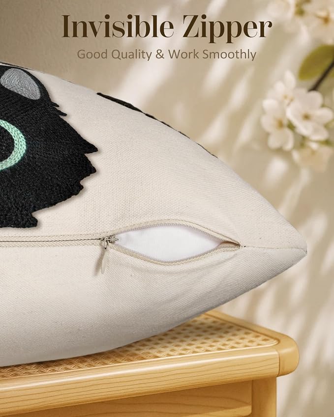Embroidered Throw Pillow Cover 18x18 Inch, Cat Bone | Decorative Pillow Cover - Image 3