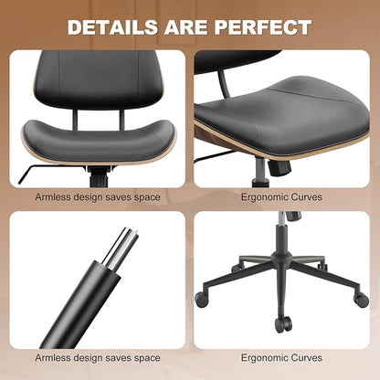 Armless Office Chair with Wheels, PU Leather Adjustable Height Desk Chair - Image 4