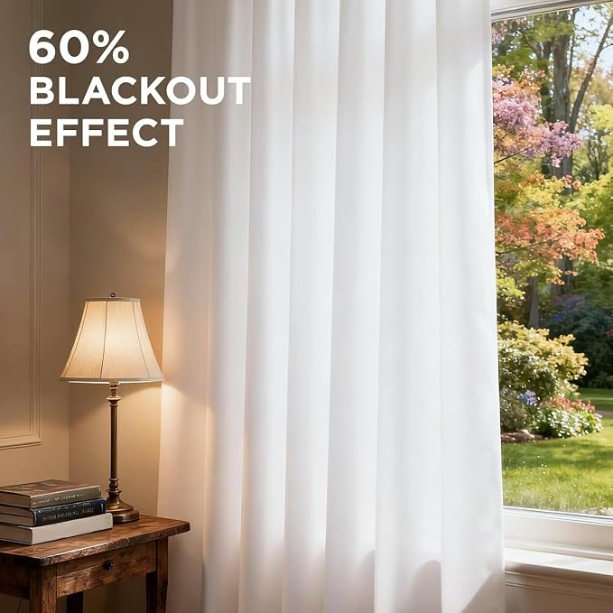 Joydeco 90 Inch 60% Blackout White Curtains 2 Panels, Elegant Semi Sheer - Image 4