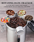 Coffee Canister Airtight Storage Container Stainless Steel Air Tight Coffee Jar with Scoop, Date Tracker CO2 Release Valve for Dry Food, Beans, Ground, Tea, Flour, Cereal and Sugar (1.8L-Silver-2pcs)