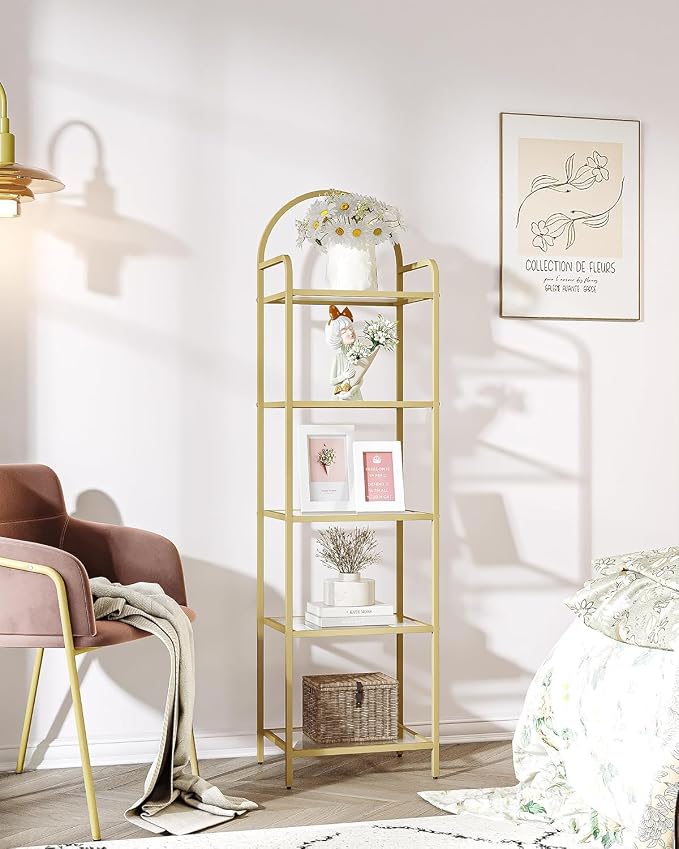 Hzuaneri Bookcase Bookshelf, Tempered Glass Bookshelves, Slim Shelving Unit - Image 9