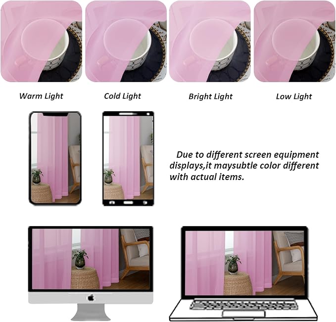 Chyhomenyc Pink Sheer Curtains 90 Inches Long 2 Panels, Light Filtering Pink - Image 4