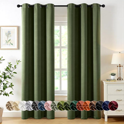 MIULEE Blackout Curtains for Bedroom 2 Panels 34 x 72 Inch Long Olive Green | by MIULEE