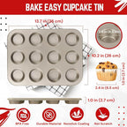 Flexzion Muffin Tray Cupcake Baking Pan 2 Pack, 12-Cup Nonstick Carbon Steel Muffin Tin Non-Stick Cupcake Tin Bakeware Accessories for Baking Cupcake Muffin Brownies Snack, Fridge Safe, Champagne Gold