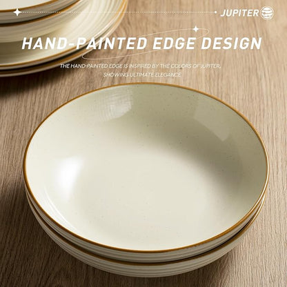 famiware Jupiter Pasta Bowls, 30 OZ Large Salad Bowls Set of 4, Microwave and Dishwasher Safe, Sturdy and Stackable, Serving Bowls for Kitchen, Vanilla White