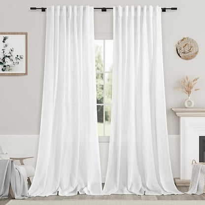 Linen White Curtains 120 inch Extra Long by Nanspring