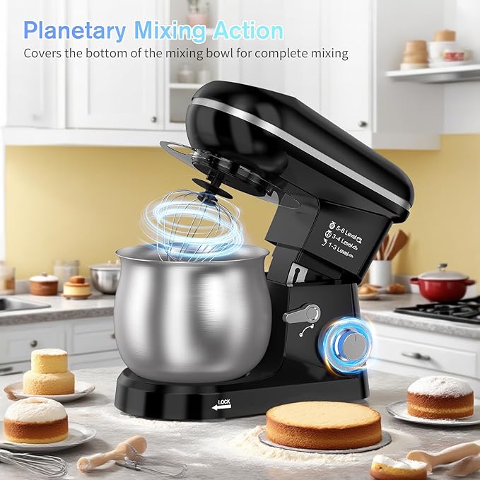 6-Speed Electric Stand Mixer with 5.3 Quart Stainless Steel Bowl, Kitchen Mixer Tilt-Head Design – Includes Dough Hook, Whisk & Beater-Great for Baking Bread, Cakes, Cookies