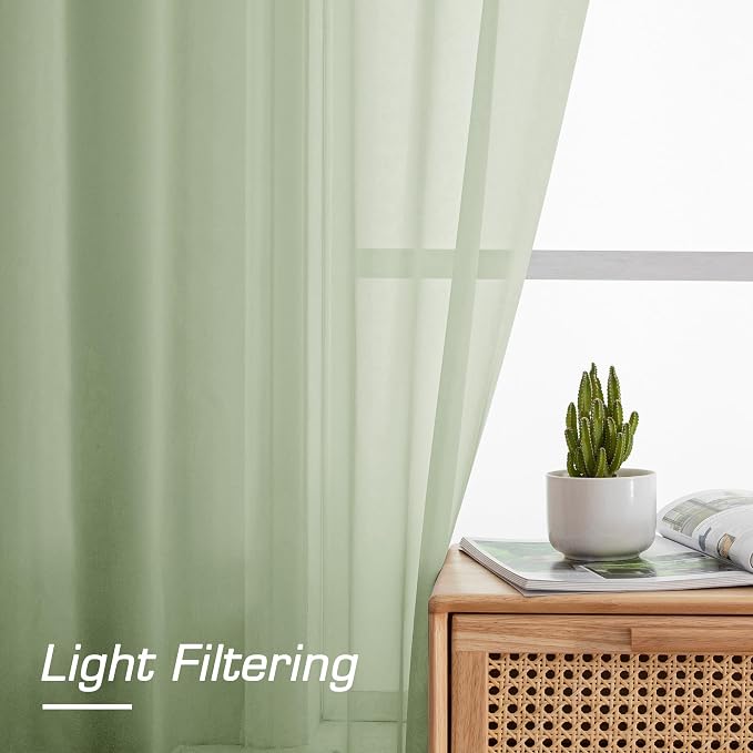 Sheer Curtains 63 inch Length 2 Panels Set, Rod Pocket Voile Fimly Sheer Drapes - Image 2