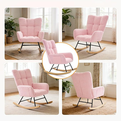 DUMOS Nursery Rocking Chair Teddy Upholstered, Comfy Glider Rocker - Image 7
