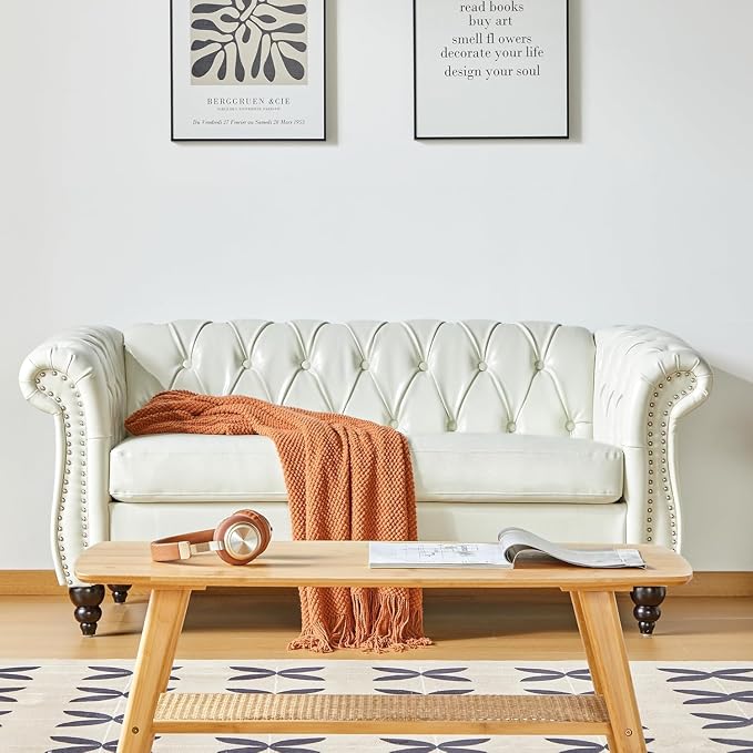 Mid-Century 2 Seater Sofa, Faux Leather Loveseat by YUCHIATHSoulFurniture