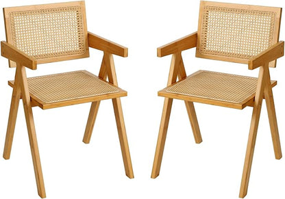 Furlide Rattan Dining Chairs Set of 2, Modern Mid Century Accent Chairs by Furlide