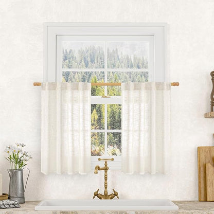 Cream Linen Kitchen Curtains 30 Inch Length by LAMIT
